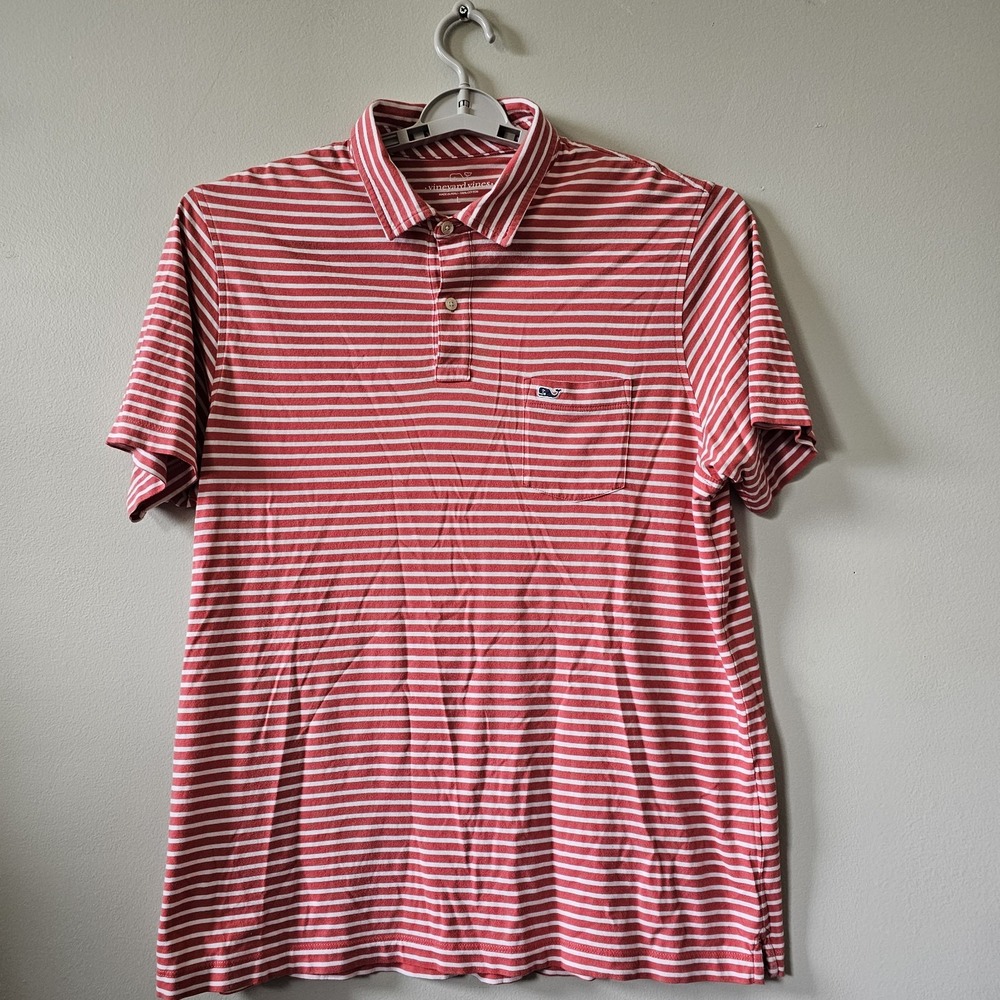 Vineyard Vines Shirt Mens Large Red Performance Polo Striped Short Sleeve Casual